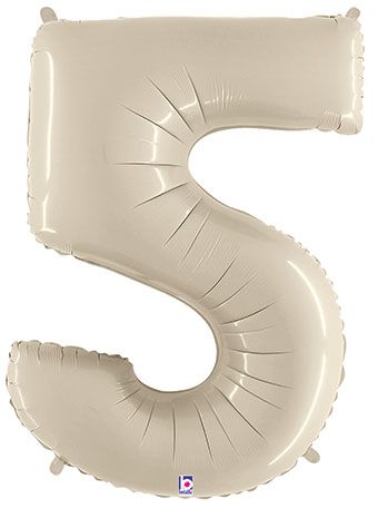 Large Number 5 Foil Balloon 34" White Sand