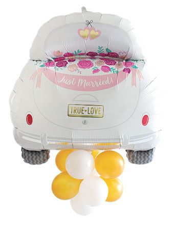 Just Married Car Foil Balloon 37" w/ Latex accents