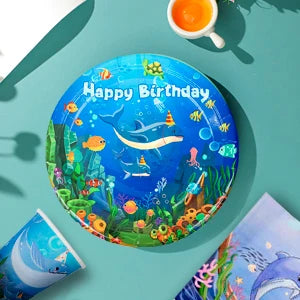 Under The Sea Party Supplies-98pcs Ocean Sea Party Tablewear Set-Marine Life Party Plates Cups Napkins Tablecloth Banner etc