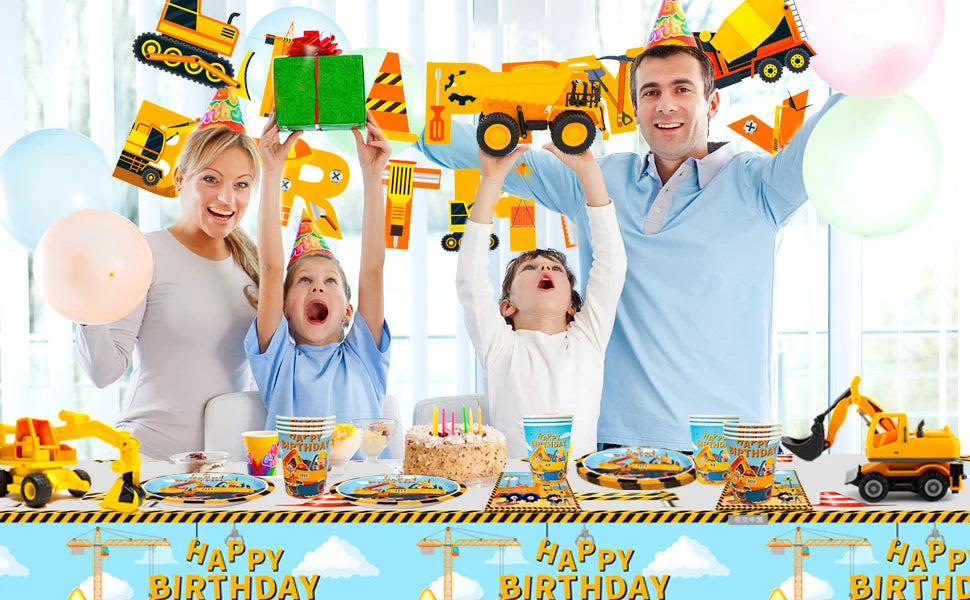 66pcs Construction Party Supplies Tableware Set-Construction Birthday Party Plates Cups Napkins Tablecloth Banner etc