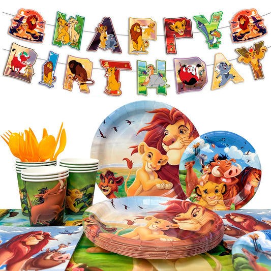 The Lion King Birthday Party Decoration Tableware Set, Lion King Party Supplies Tableware - the Lion King Table Cloth Banner Plates Napkins Cups Etc for Lion King Birthday Party Decorations