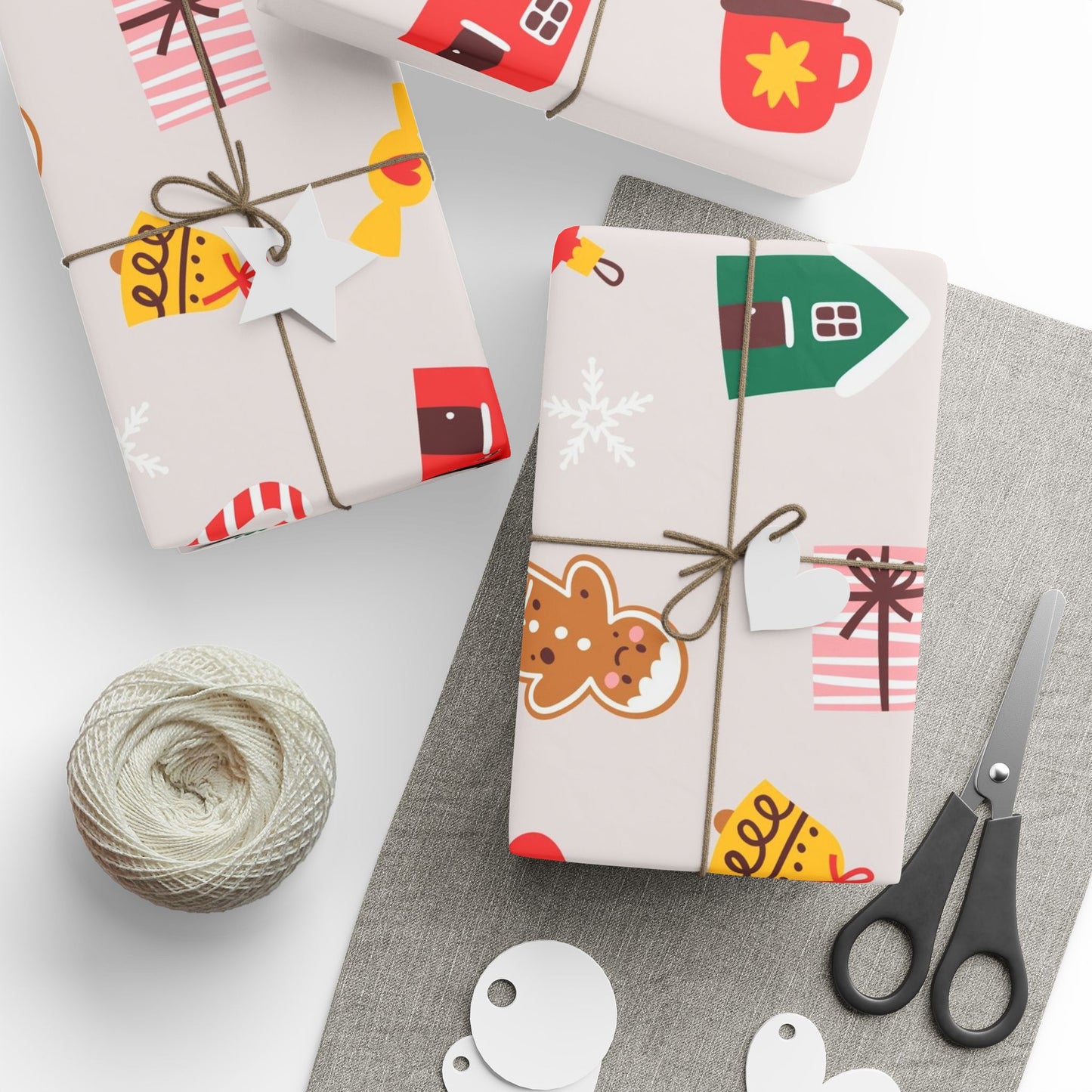 Scandinavian Christmas Pattern Wrapping Paper | Holiday Houses, Trees, Candy Canes