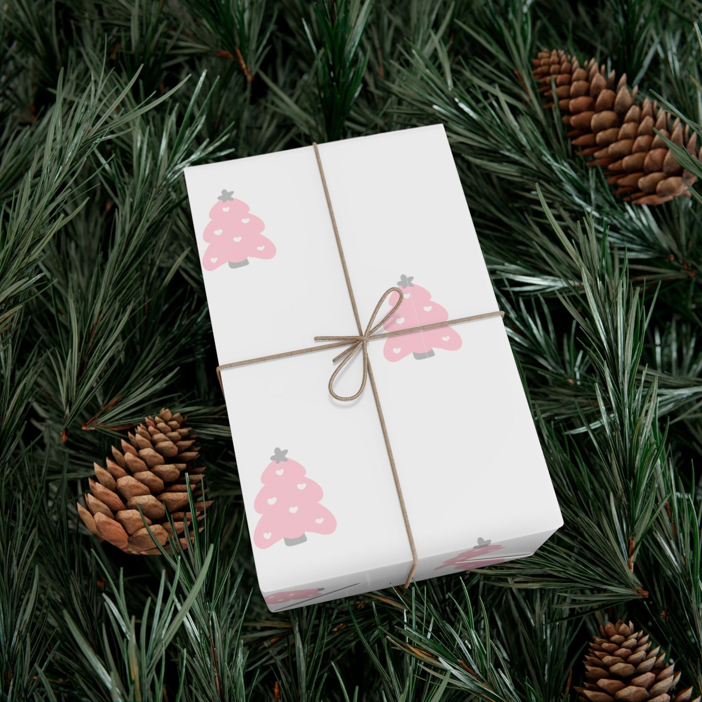 Pink Christmas Tree Gift Wrap Paper — Festive Holiday Wrapping Sheets