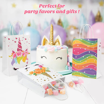 18 PCS Party Favor Bags for Girls Birthday Party Supplies, Reusable Paper Gift Bags for Kids, Goodie Candy Treat Bags with Handles for Unisex Birthday Baby Shower Decorations