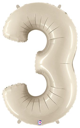 Large Number 3 Foil Balloon 34" White Sand