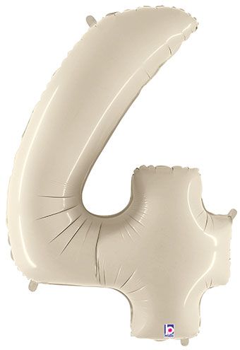 Large Number 4 Foil Balloon 34" White Sand