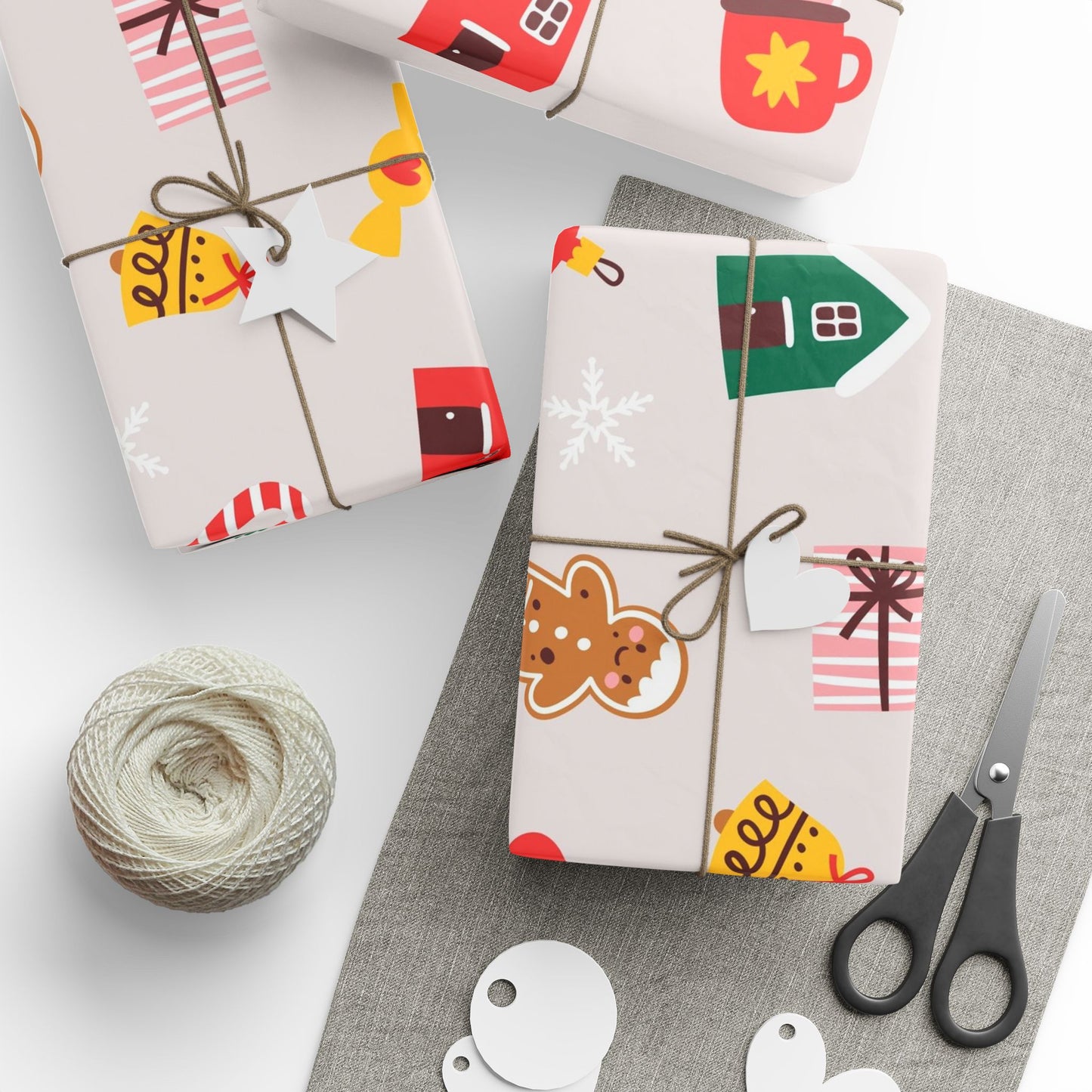 Scandinavian Christmas Pattern Wrapping Paper | Holiday Houses, Trees, Candy Canes