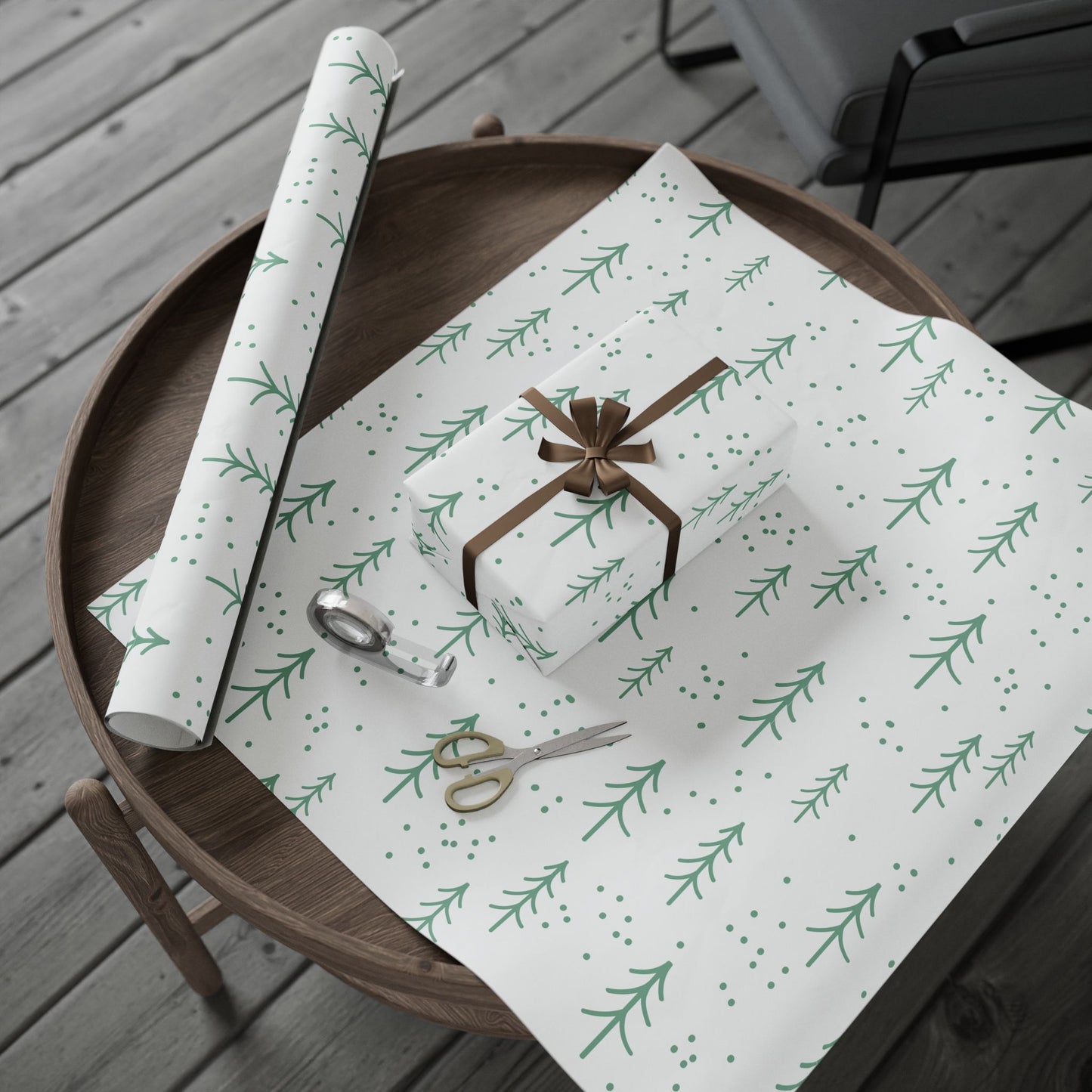Mint Christmas Tree Wrapping Paper Roll – Minimal Floral Gift Wrap