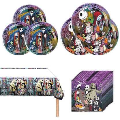 Nightmare Theme Party Tableware Set Christmas Nightmare Tablecloth, Plates and Napkins Nightmare Party Supplies before Christmas Birthday Party Decorations