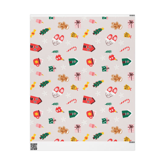 Scandinavian Christmas Pattern Wrapping Paper | Holiday Houses, Trees, Candy Canes