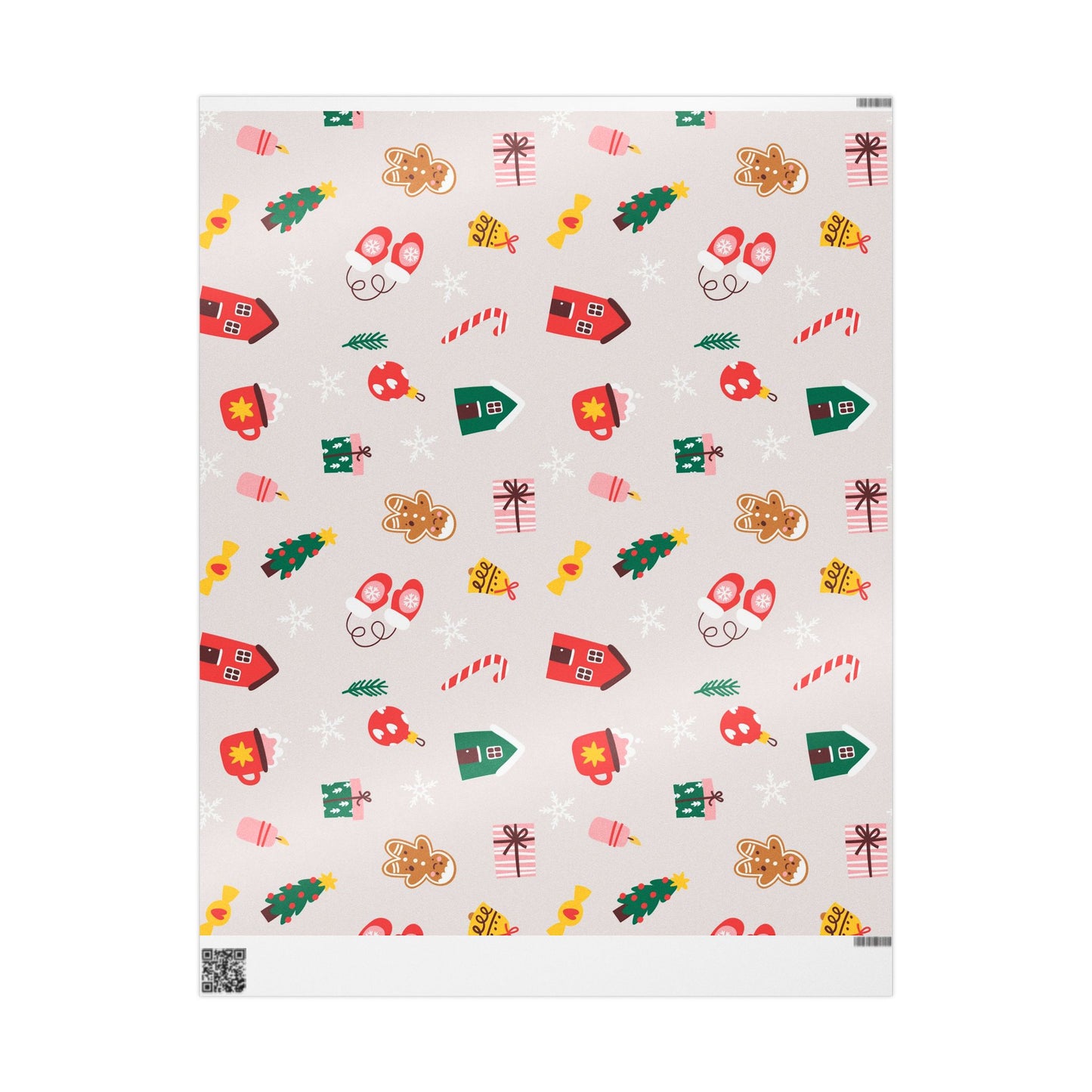 Scandinavian Christmas Pattern Wrapping Paper | Holiday Houses, Trees, Candy Canes