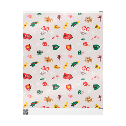 Scandinavian Christmas Pattern Wrapping Paper | Holiday Houses, Trees, Candy Canes