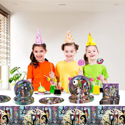 Nightmare Theme Party Tableware Set Christmas Nightmare Tablecloth, Plates and Napkins Nightmare Party Supplies before Christmas Birthday Party Decorations