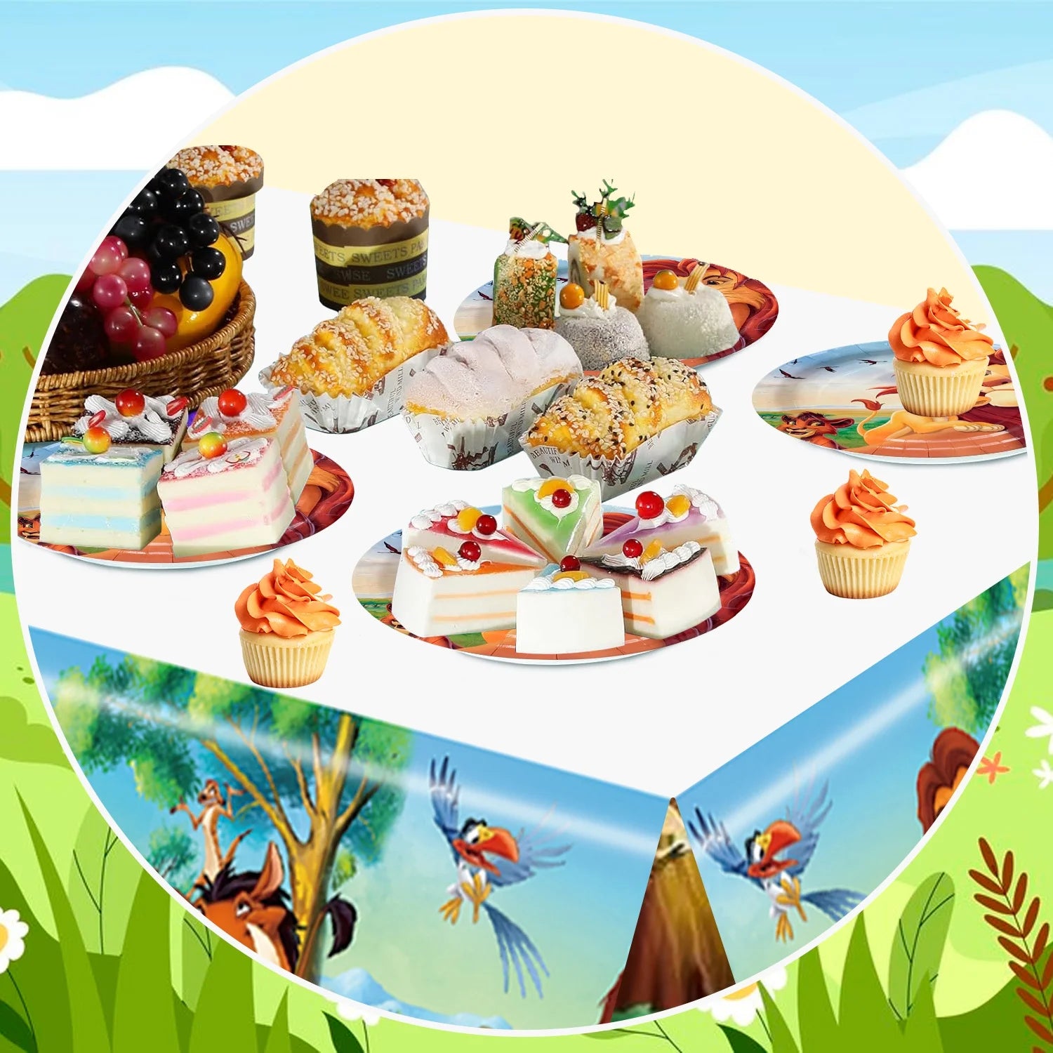 The Lion King Birthday Party Decoration Tableware Set, Lion King Party Supplies Tableware - the Lion King Table Cloth Banner Plates Napkins Cups Etc for Lion King Birthday Party Decorations