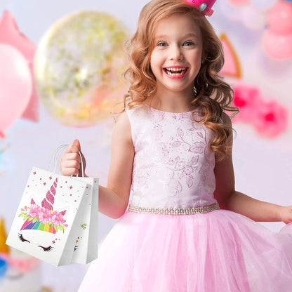 18 PCS Party Favor Bags for Girls Birthday Party Supplies, Reusable Paper Gift Bags for Kids, Goodie Candy Treat Bags with Handles for Unisex Birthday Baby Shower Decorations