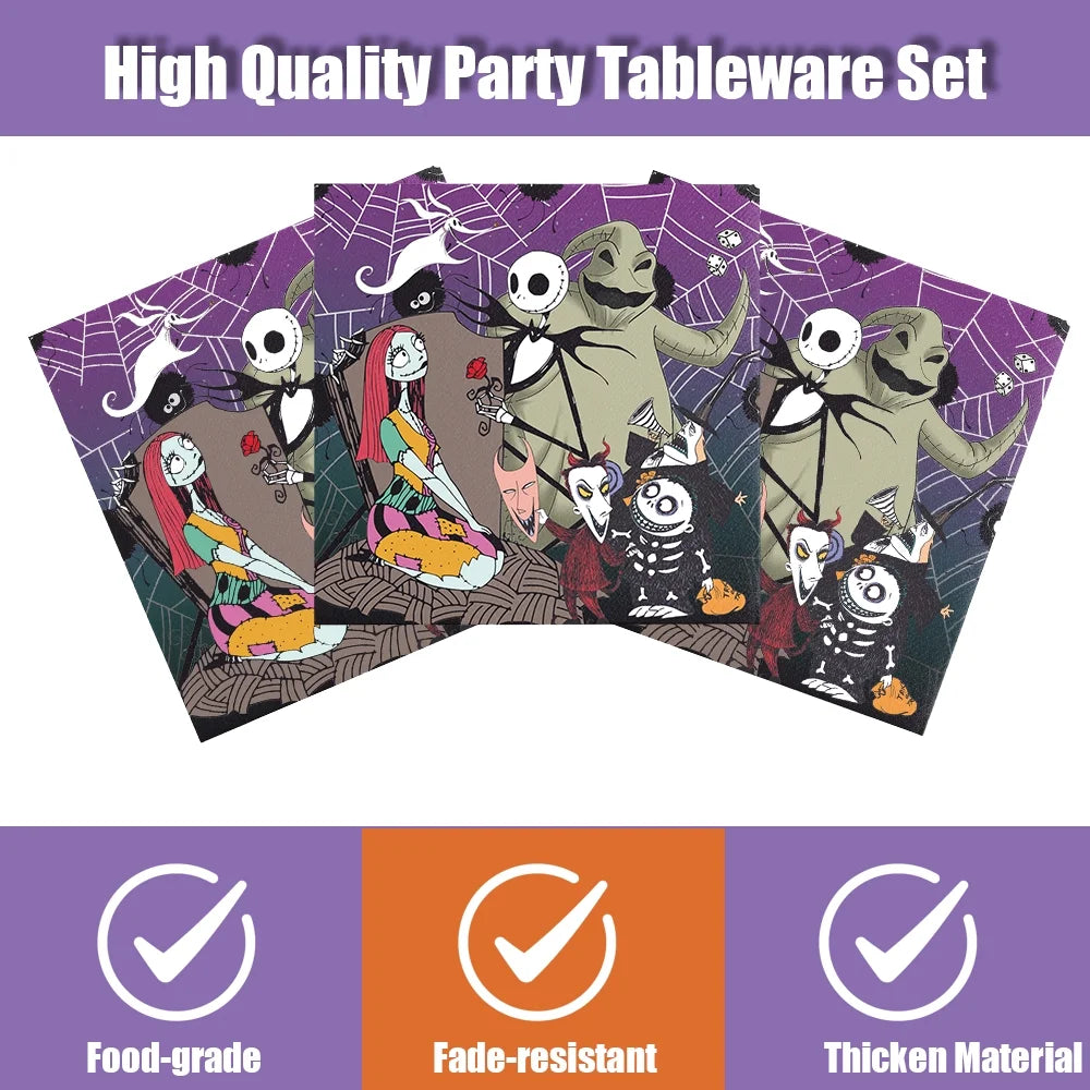 Nightmare Theme Party Tableware Set Christmas Nightmare Tablecloth, Plates and Napkins Nightmare Party Supplies before Christmas Birthday Party Decorations