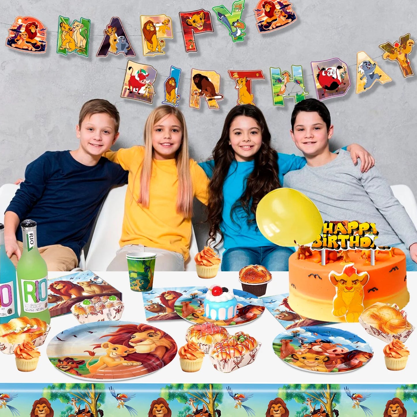 The Lion King Birthday Party Decoration Tableware Set, Lion King Party Supplies Tableware - the Lion King Table Cloth Banner Plates Napkins Cups Etc for Lion King Birthday Party Decorations