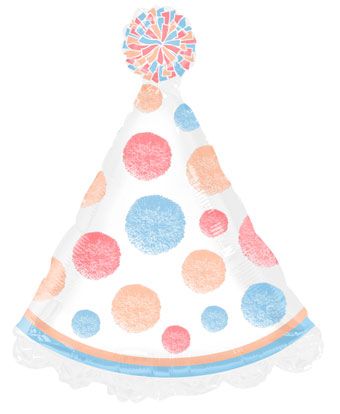 Pom Pom Party Hat Foil Balloon 24"