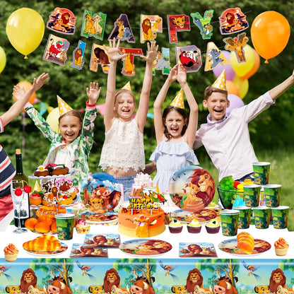 The Lion King Birthday Party Decoration Tableware Set, Lion King Party Supplies Tableware - the Lion King Table Cloth Banner Plates Napkins Cups Etc for Lion King Birthday Party Decorations