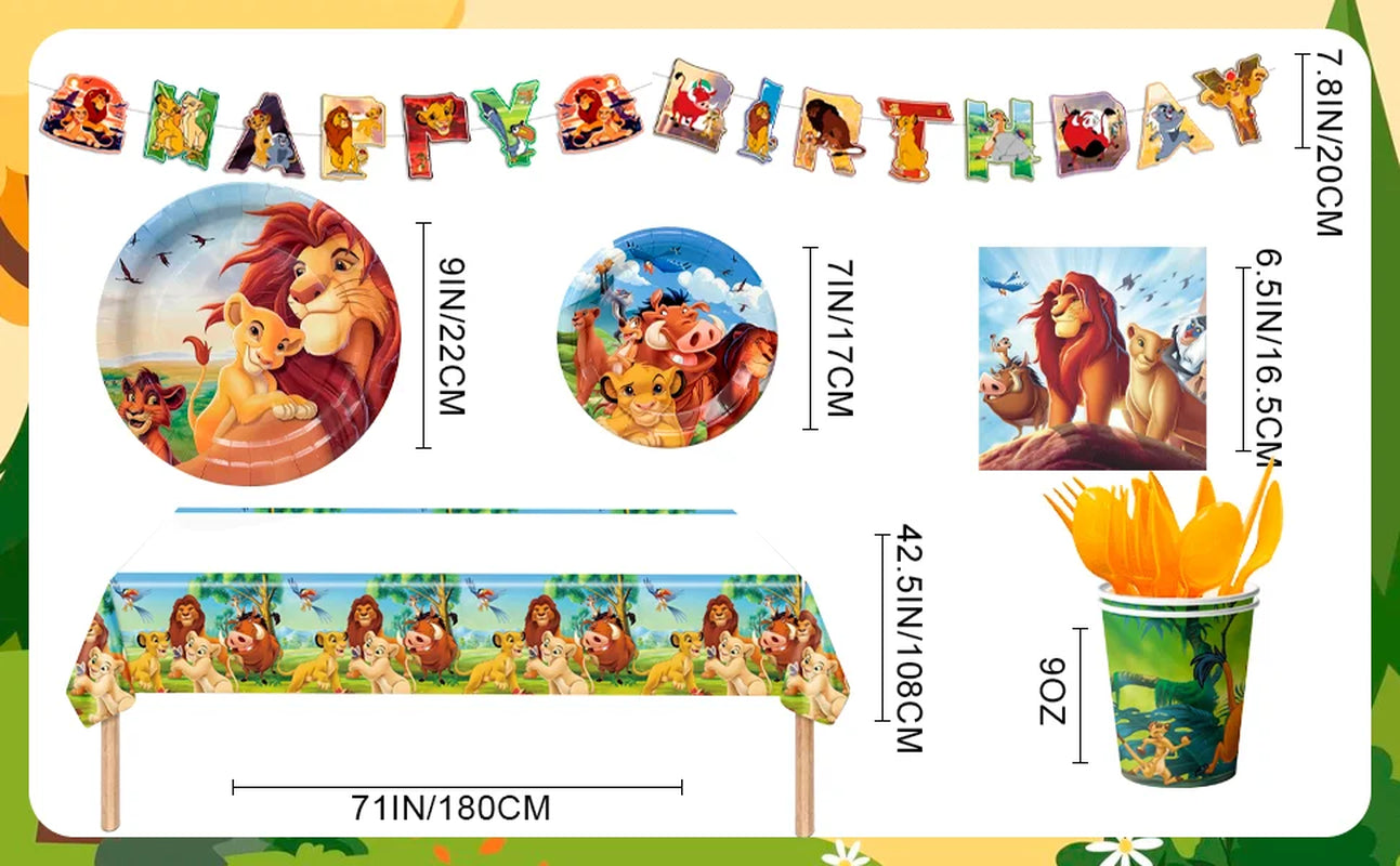 The Lion King Birthday Party Decoration Tableware Set, Lion King Party Supplies Tableware - the Lion King Table Cloth Banner Plates Napkins Cups Etc for Lion King Birthday Party Decorations