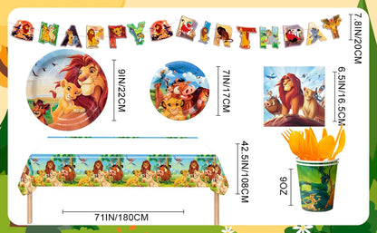 The Lion King Birthday Party Decoration Tableware Set, Lion King Party Supplies Tableware - the Lion King Table Cloth Banner Plates Napkins Cups Etc for Lion King Birthday Party Decorations