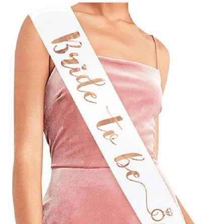 Bride to Be Sash Party Favor Bachelorette Party Sash Bride Ribbon - WHITE with ROSE GOLD PRINT