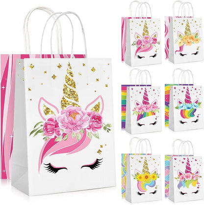 18 PCS Party Favor Bags for Girls Birthday Party Supplies, Reusable Paper Gift Bags for Kids, Goodie Candy Treat Bags with Handles for Unisex Birthday Baby Shower Decorations
