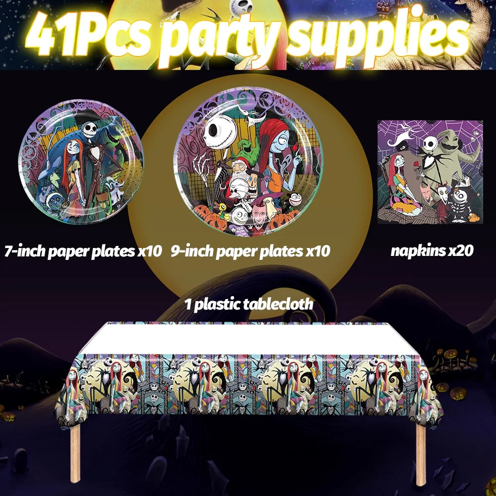 Nightmare Theme Party Tableware Set Christmas Nightmare Tablecloth, Plates and Napkins Nightmare Party Supplies before Christmas Birthday Party Decorations