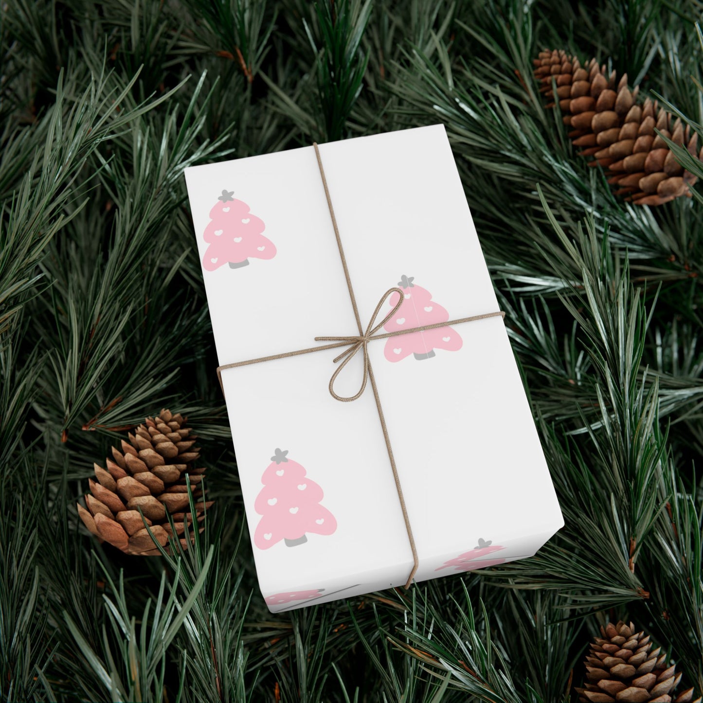 Pink Christmas Tree Gift Wrap Paper — Festive Holiday Wrapping Sheets