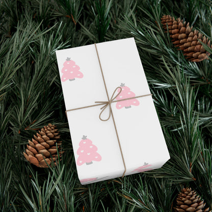 Pink Christmas Tree Gift Wrap Paper — Festive Holiday Wrapping Sheets