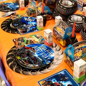 Monster Truck Birthday Party Supplies,72pcs Birthday Decorations&Tableware Kit-Monster Truck Plates and Napkins Banner Backdrop