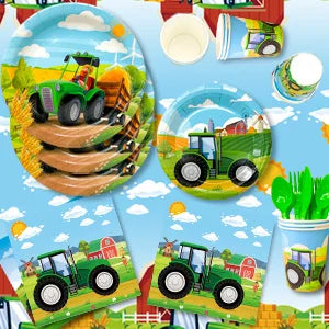 Tractor Birthday Party Supplies,66 pcs Decorations Tableware Pack-Tractor Plates and Napkins Cups Tablecloth&Banner etc