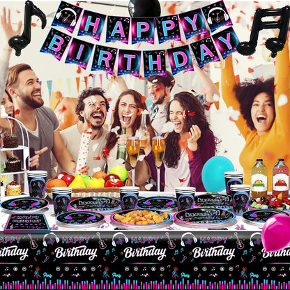 Tik Tok Party Supplies,93pcs Birthday Party Decorations&Tik Tok Tableware Set- Plates Cups and Napkins Tablecloth Balloons etc