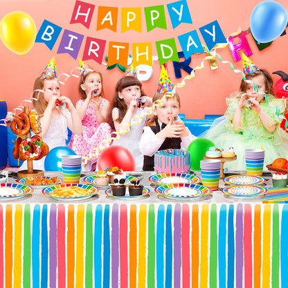 Rainbow Party Supplies,94pcs Party Decorations&Tableware Set-Rainbow Party Plates Napkins Cups & Rainbow Balloons Banner etc