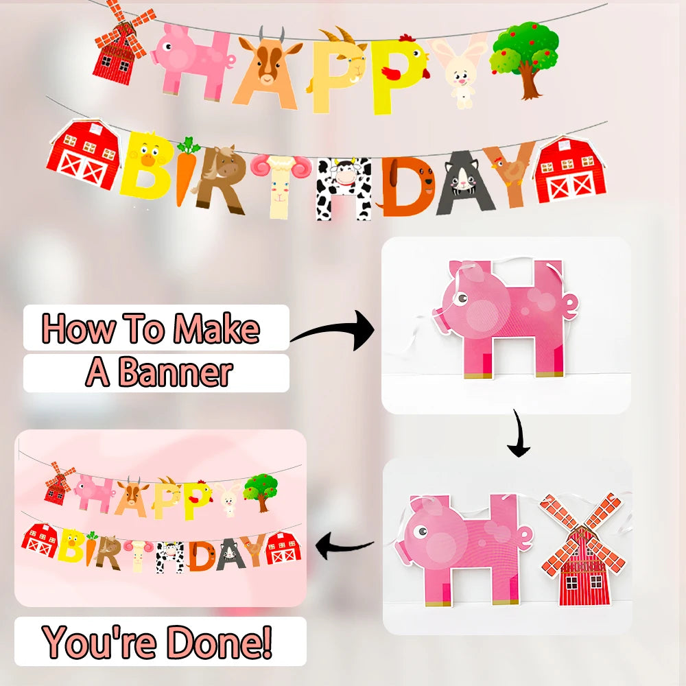 Farm House Fun Barnyard Animals Party Supplies,130pcs Theme Birthday Decorations Tableware Set-Plates Cups Napkins Banner etc