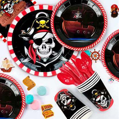 Pirate Birthday Party Supplies,161pcs Party Decorations&Tableware Set-Pirate Haging Swirln&Pirate Plates Cups Napkins etc