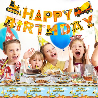 66pcs Construction Party Supplies Tableware Set-Construction Birthday Party Plates Cups Napkins Tablecloth Banner etc