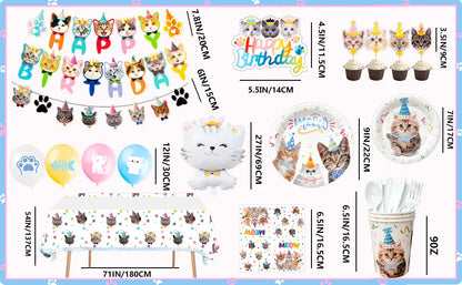 Cat Birthday Party Supplies,93pcs Birthday Decorations