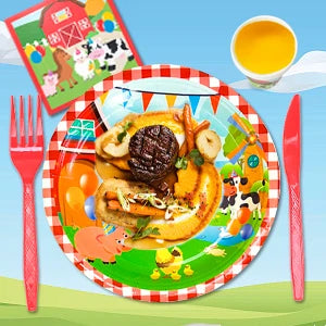Farm House Fun Barnyard Animals Party Supplies,130pcs Theme Birthday Decorations Tableware Set-Plates Cups Napkins Banner etc