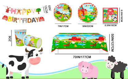 Farm House Fun Barnyard Animals Party Supplies,130pcs Theme Birthday Decorations Tableware Set-Plates Cups Napkins Banner etc