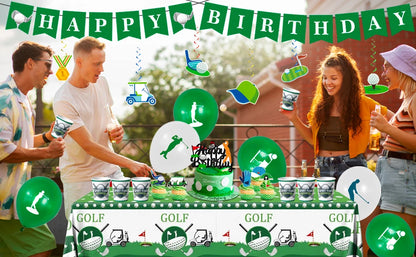 Golf Party Decoration,159PCS Sports Tableware Golf Plates and Napkins  Party Supplies Include Happy Birthday Banner Tablecloth