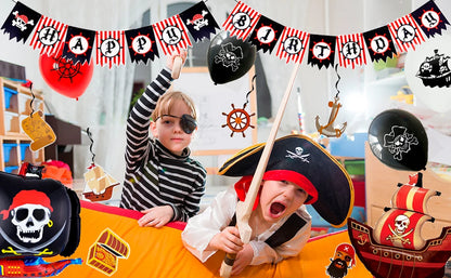 Pirate Birthday Party Supplies,161pcs Party Decorations&Tableware Set-Pirate Haging Swirln&Pirate Plates Cups Napkins etc