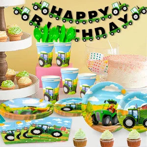 Tractor Birthday Party Supplies,66 pcs Decorations Tableware Pack-Tractor Plates and Napkins Cups Tablecloth&Banner etc