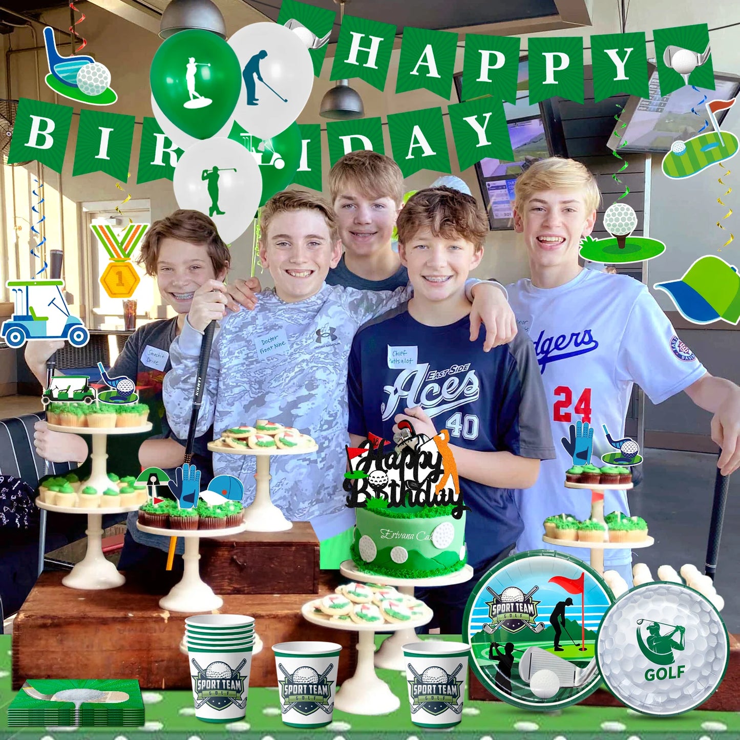 Golf Party Decoration,159PCS Sports Tableware Golf Plates and Napkins  Party Supplies Include Happy Birthday Banner Tablecloth