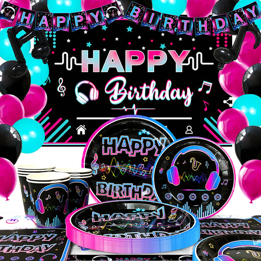 Tik Tok Party Supplies,93pcs Birthday Party Decorations&Tik Tok Tableware Set- Plates Cups and Napkins Tablecloth Balloons etc