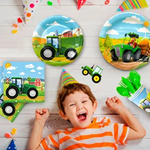 Tractor Birthday Party Supplies,66 pcs Decorations Tableware Pack-Tractor Plates and Napkins Cups Tablecloth&Banner etc
