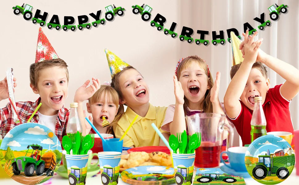 Tractor Birthday Party Supplies,66 pcs Decorations Tableware Pack-Tractor Plates and Napkins Cups Tablecloth&Banner etc