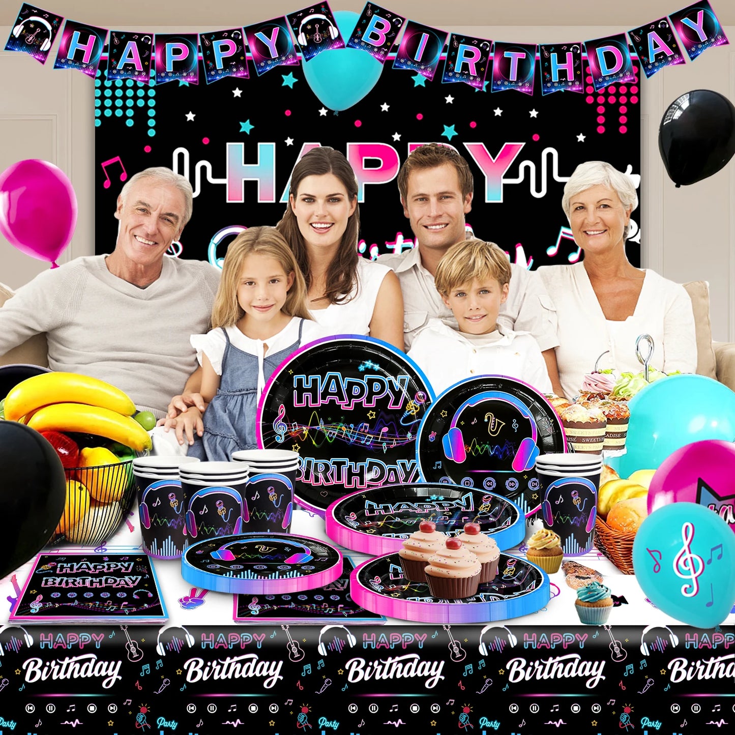 Tik Tok Party Supplies,93pcs Birthday Party Decorations&Tik Tok Tableware Set- Plates Cups and Napkins Tablecloth Balloons etc