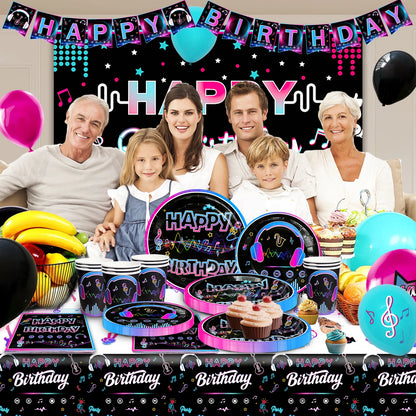 Tik Tok Party Supplies,93pcs Birthday Party Decorations&Tik Tok Tableware Set- Plates Cups and Napkins Tablecloth Balloons etc
