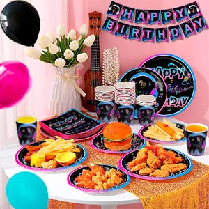 Tik Tok Party Supplies,93pcs Birthday Party Decorations&Tik Tok Tableware Set- Plates Cups and Napkins Tablecloth Balloons etc
